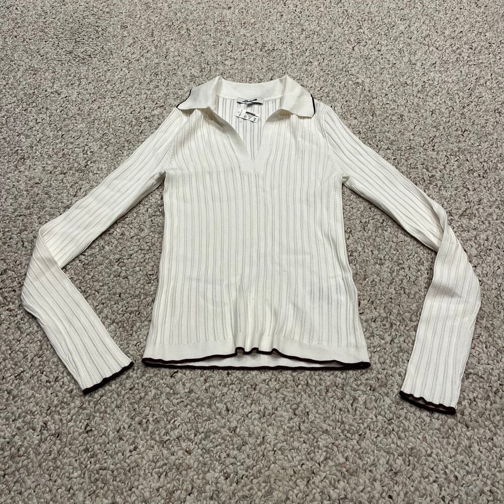 NWT Madewell The Signature Knit Johnny Collar Sweater M Cream Preppy Old Money